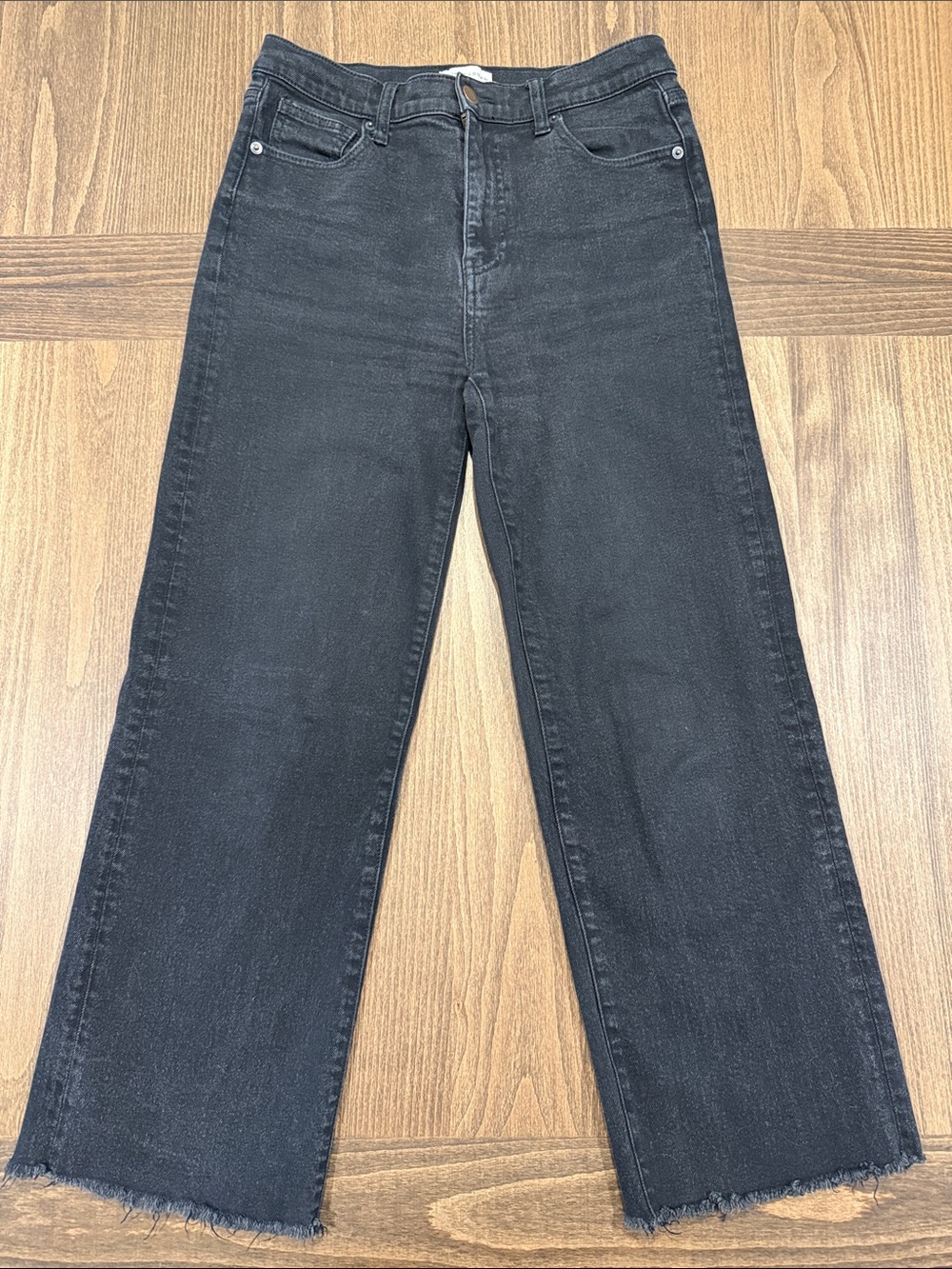 Women's Black Cropped Straight Jeans - Raw Hem Ankle Length